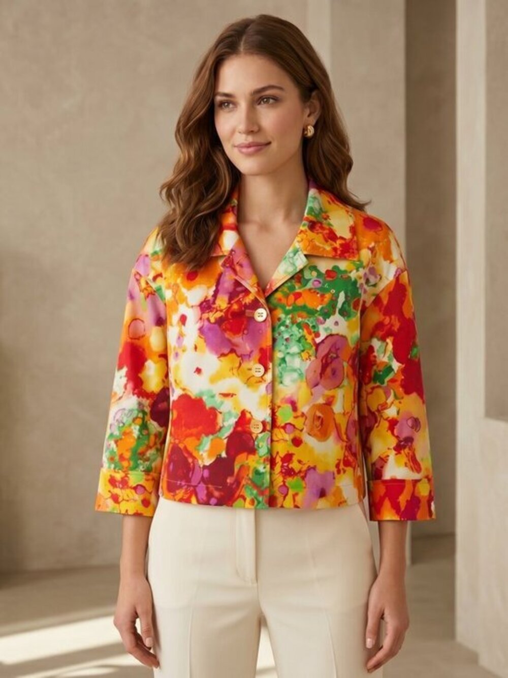 St. John collection, silk and cotton Vibrant Floral Blazer size 8